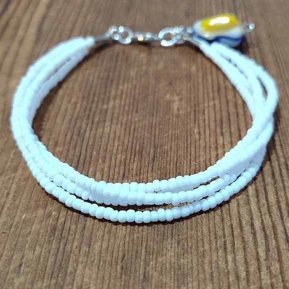 Ladies Beaded White Handmade Multi-Strand Bracelet, Ladies Beaded Bracelet - Picture 7 of 8